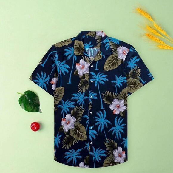 Palm trees Men Shirts Short Sleeve Button Down Hawaiian Shirt designed in Italy - Picture 2 of 8